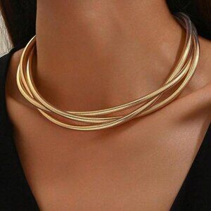 Multi-Layer 18k Gold Filled Snake Chain Choker Necklace